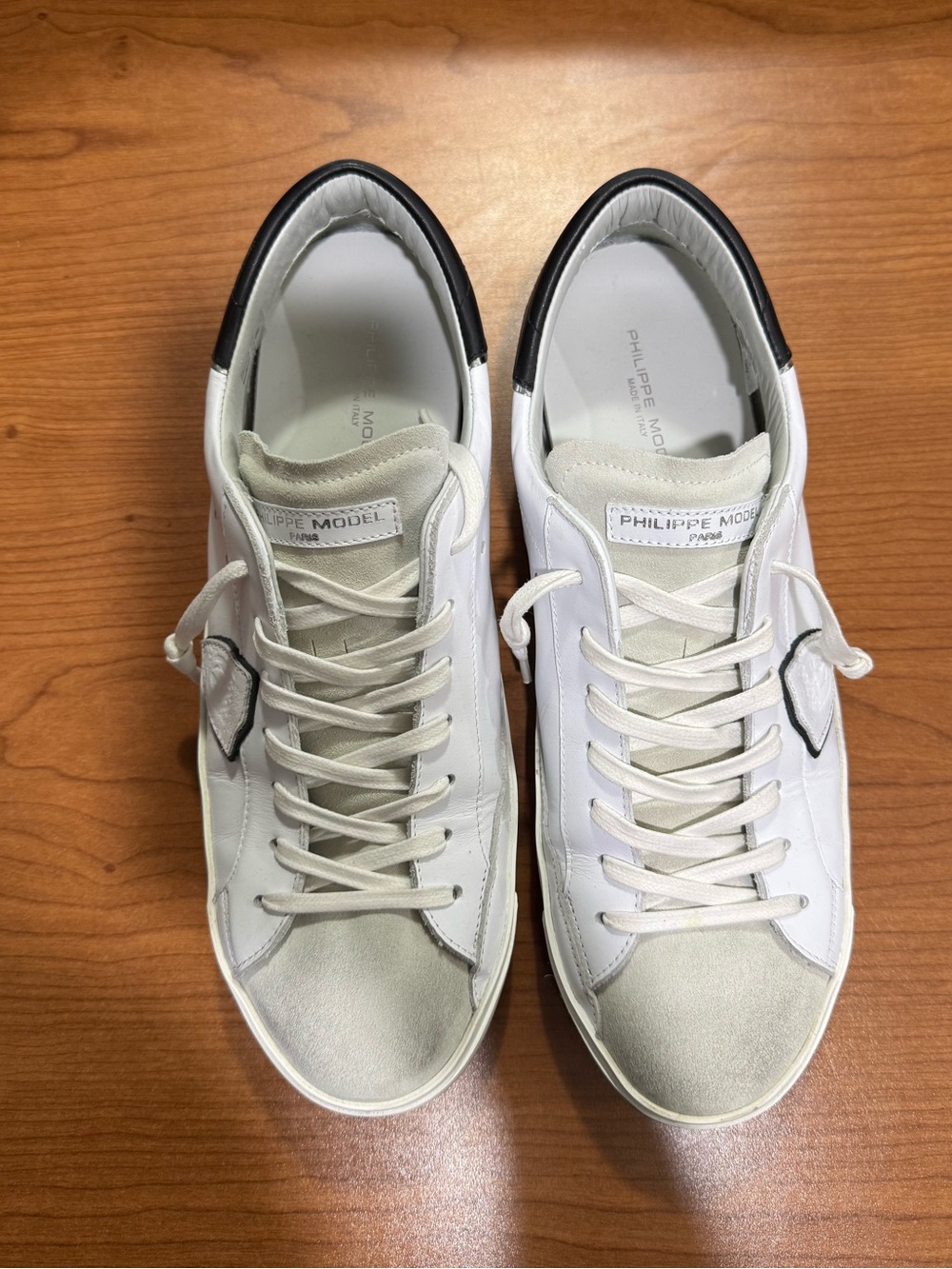 Philippe Model White Sneakers with Black Heel Trim